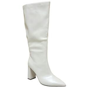 Wild Pair Islah Knee High Pointed Toe Boots Size US 9.5M Wide Calf Bone White